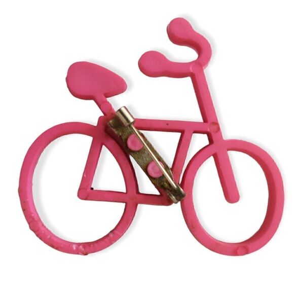 Vtg Bicycle Bike Brooch Pin Plastic Hot Pink Whimsical 70s 80s Open Work Quirky. - Picture 8 of 15